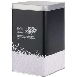 Boîte à riz en métal noir et gris design rice - 10,7x10,7xH.17,5cm