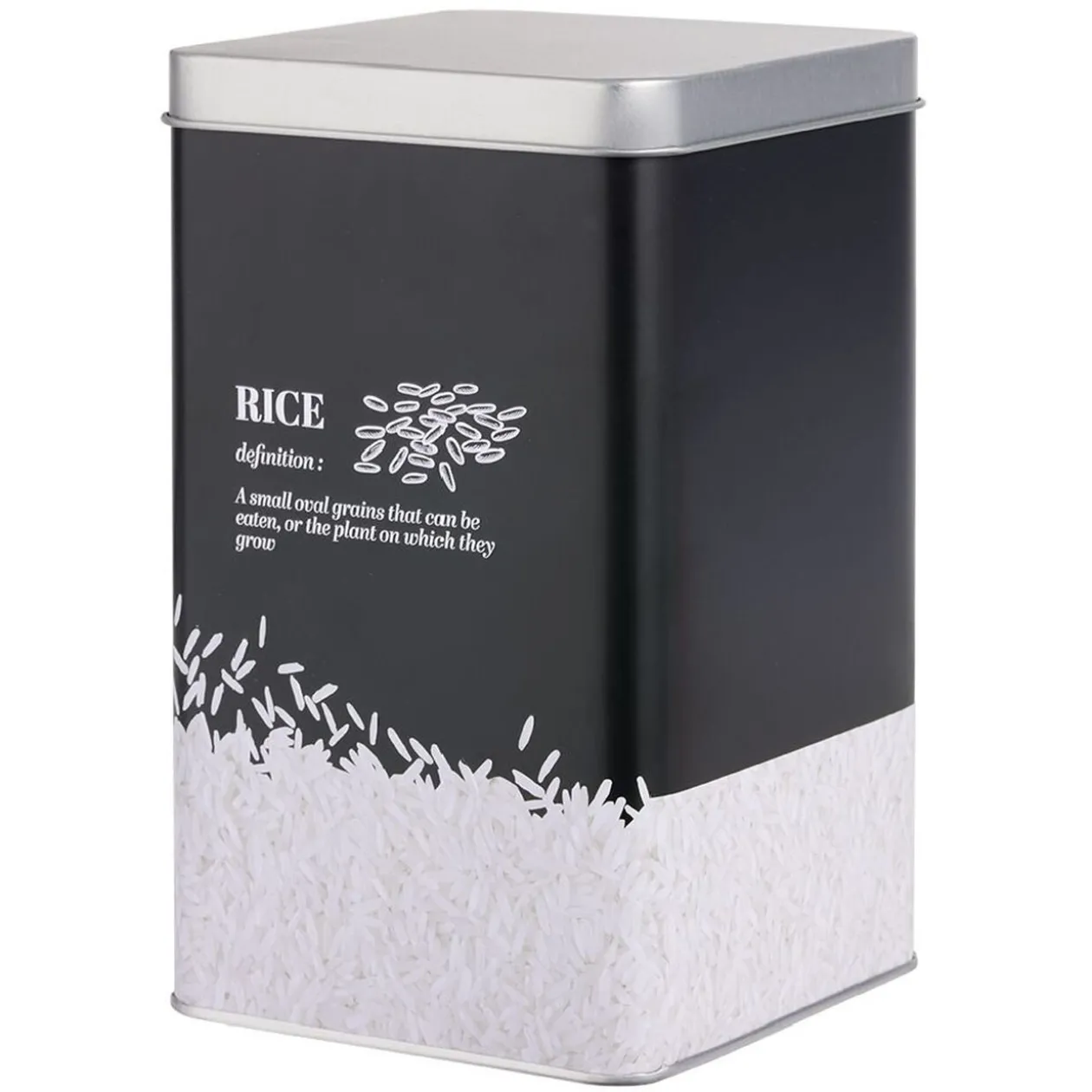 Boîte à riz en métal noir et gris design rice - 10,7x10,7xH.17,5cm