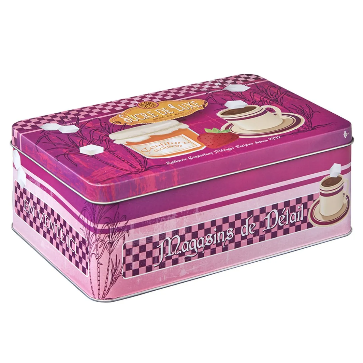 Boîte à sucre en métal design vintage luxe rose fuchsia