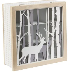 Boîte à thé en bois déco nature cerf blanc