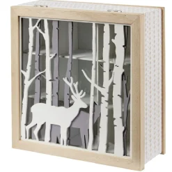 Boîte à thé en bois déco nature cerf blanc