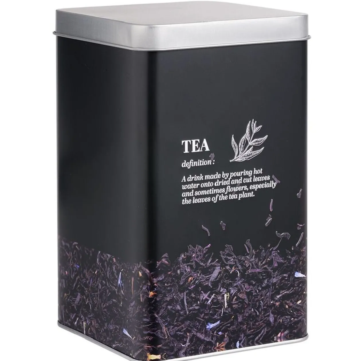 Boîte à thé en métal noir design Tea - 10,7x10,7xH.17,5cm