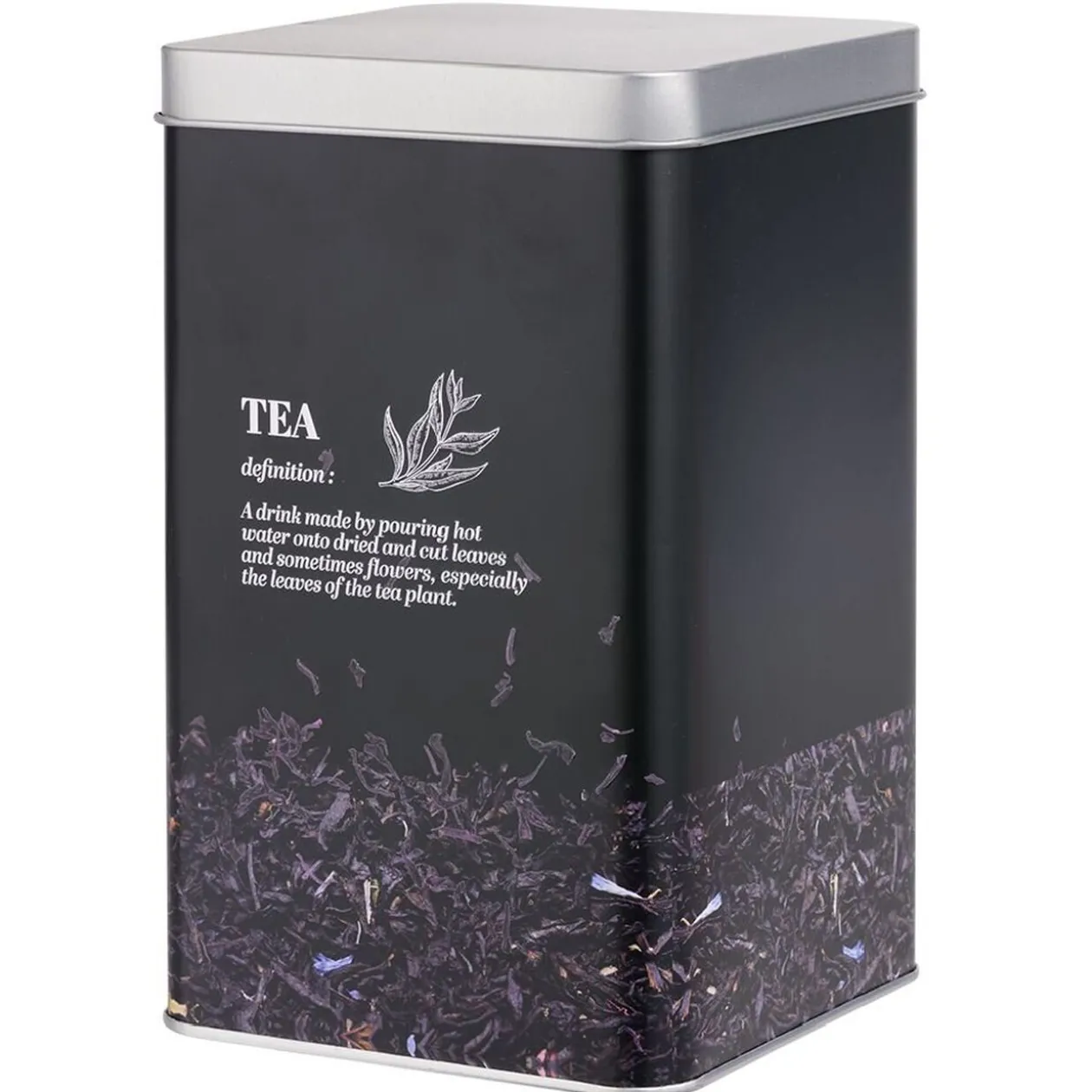 Boîte à thé en métal noir design Tea - 10,7x10,7xH.17,5cm