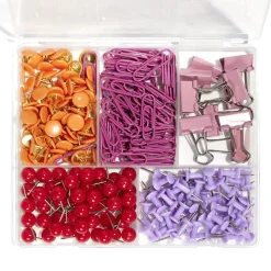 Boîte accessoires de bureau trombones, pinces et punaises