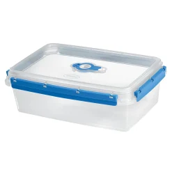 Boîte alimentaire rectangulaire transparente bleu et blanc 3L