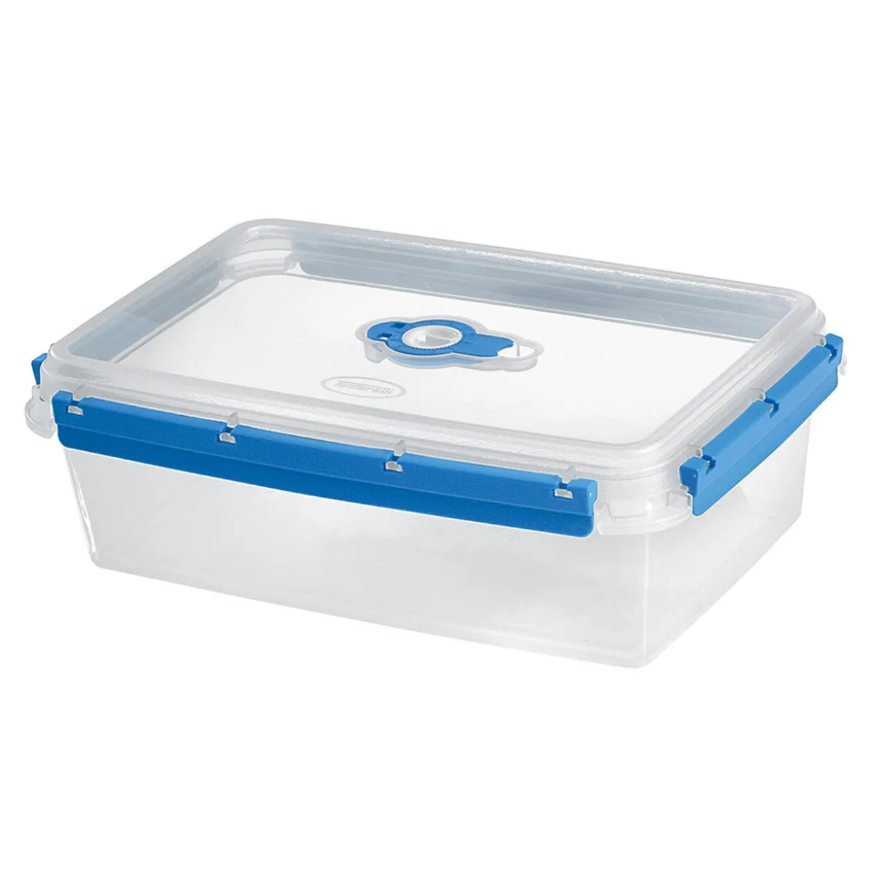 Boîte alimentaire rectangulaire transparente bleu et blanc 3L