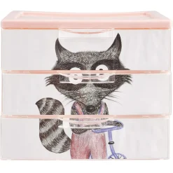 Boîte bloc 3 tiroirs plastique décor animal H15,5 cm