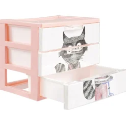 Boîte bloc 3 tiroirs plastique décor animal H15,5 cm