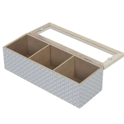 Boîte déco 3 compartiments à fenêtre gris blanc