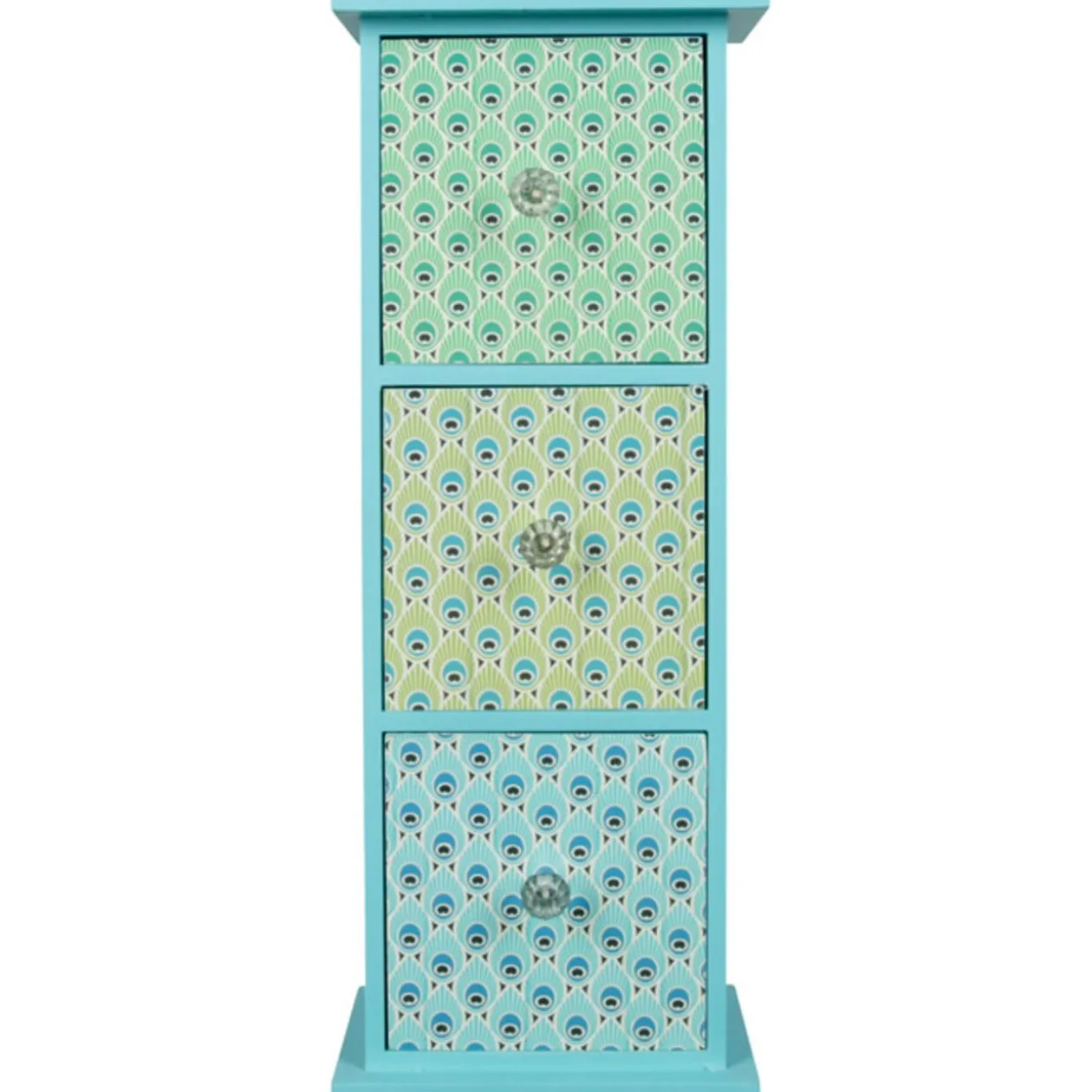 Boîte déco 3 tiroirs bleu paon
