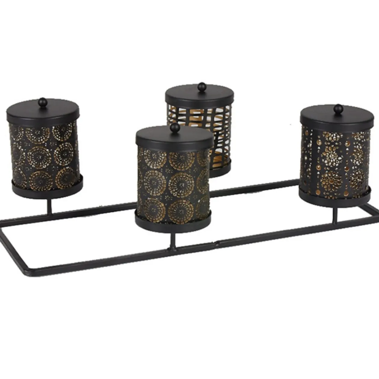 Boîte déco noire dorée x4 sur support