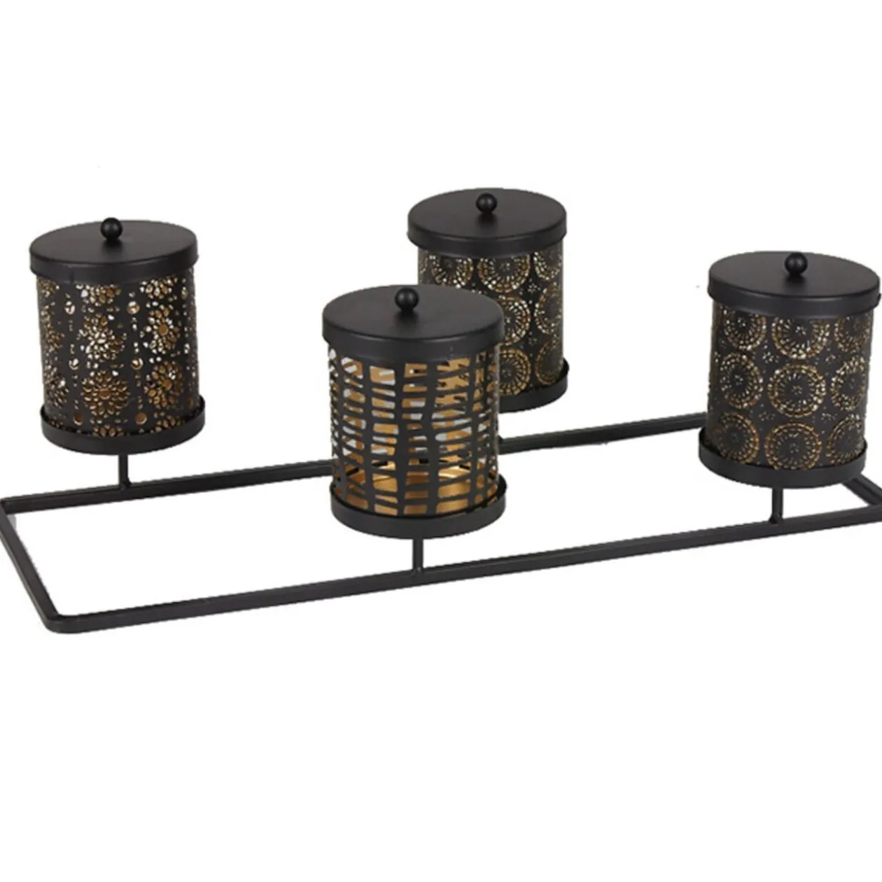 Boîte déco noire dorée x4 sur support