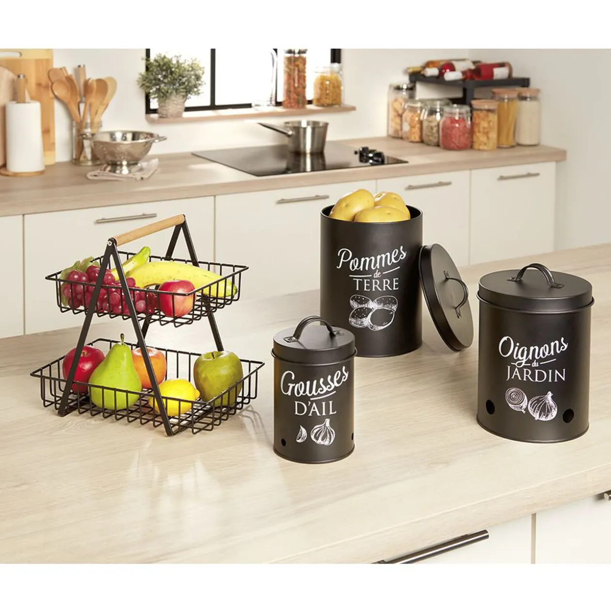 Boîte de conservation métal noir pour ail