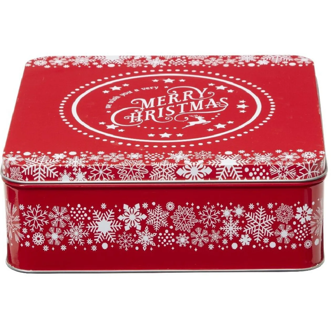 Boîte de Noël carré vintage métal Merry Christmas rouge
