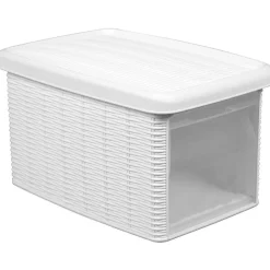 Boîte de rangement 5 L double ouverture blanche effet osier