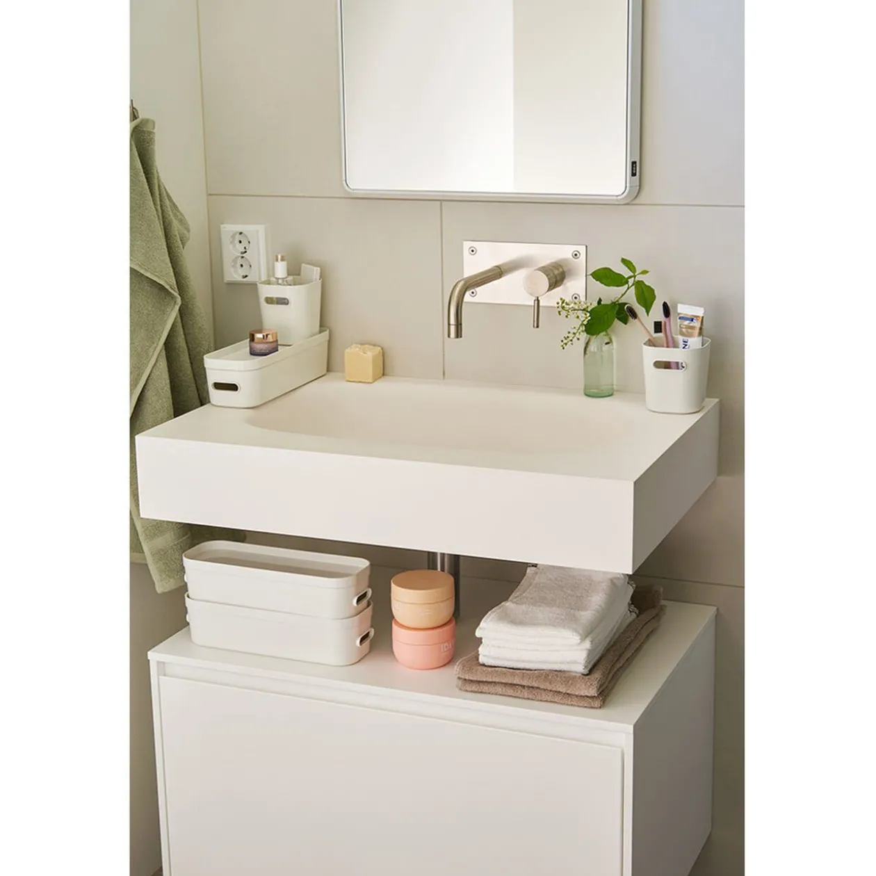 Boîte de rangement avec poignée blanc