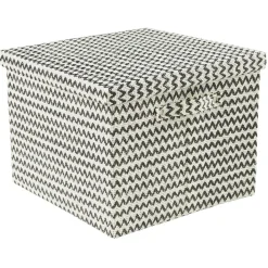 Boîte de rangement carrée décor zig zag noir blanc