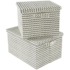 Boîte de rangement carrée décor zig zag noir blanc