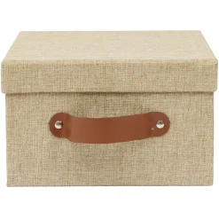 Boîte de rangement décor lin beige 21x21xH12,5cm