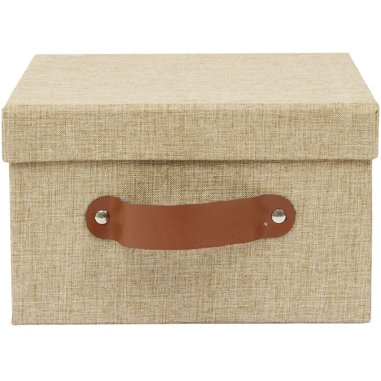 Boîte de rangement décor lin beige 21x21xH12,5cm