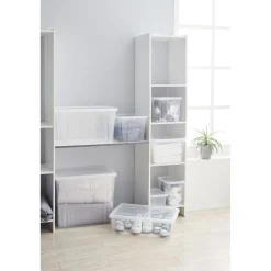 Boîte de rangement dessous de lit blanc transparent avec couvercle 28L