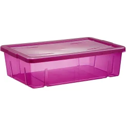 Boîte de rangement dessous de lit violet transparent avec couvercle 28L