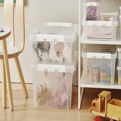 Boîte de rangement en plastique transparent 32L