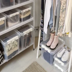 Boîte de rangement en plastique transparent 32L