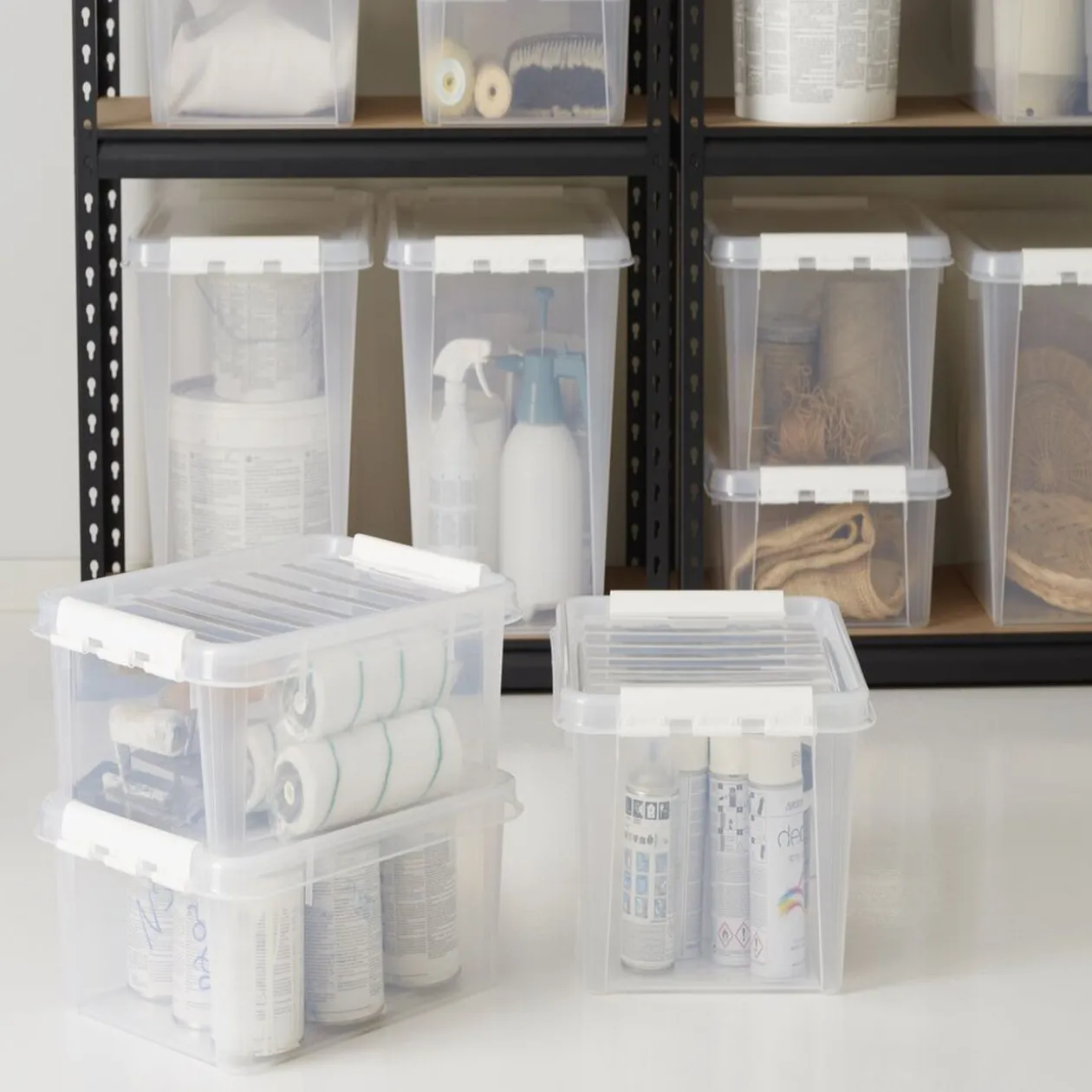 Boîte de rangement en plastique transparent 32L