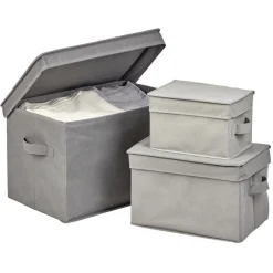 Boîte de rangement grise avec couvercle x3