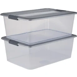 Boîte de rangement Kliker avec couvercle clips gris 35 L x2