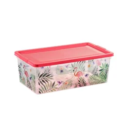 Boîte de rangement motif flamant rose et feuilles 6 L