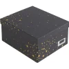 Boîte de rangement noire motif étoiles dorées