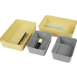 Boîte de rangement plastique jaune gris x4