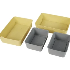 Boîte de rangement plastique jaune gris x4