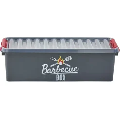 Boîte de rangement plastique pour barbecue grise et rouge