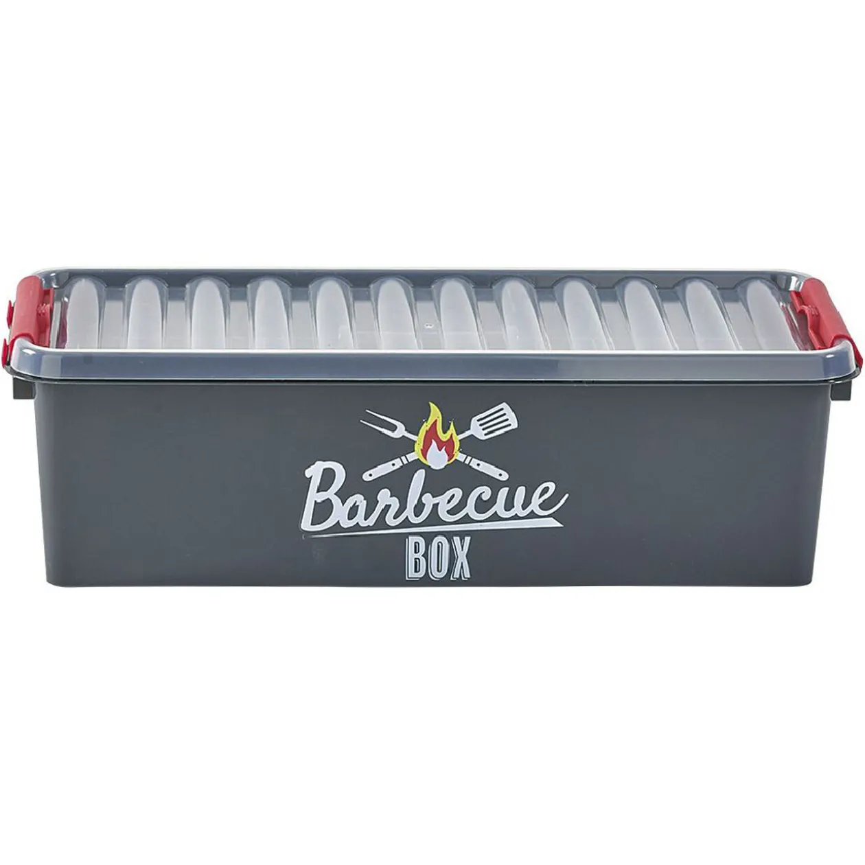 Boîte de rangement plastique pour barbecue grise et rouge