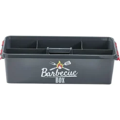 Boîte de rangement plastique pour barbecue grise et rouge