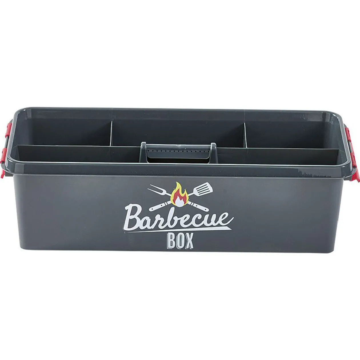Boîte de rangement plastique pour barbecue grise et rouge