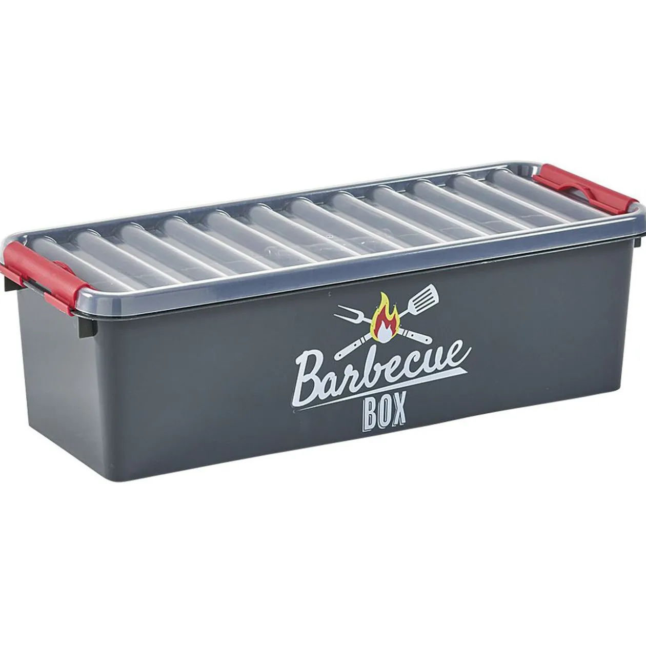 Boîte de rangement plastique pour barbecue grise et rouge