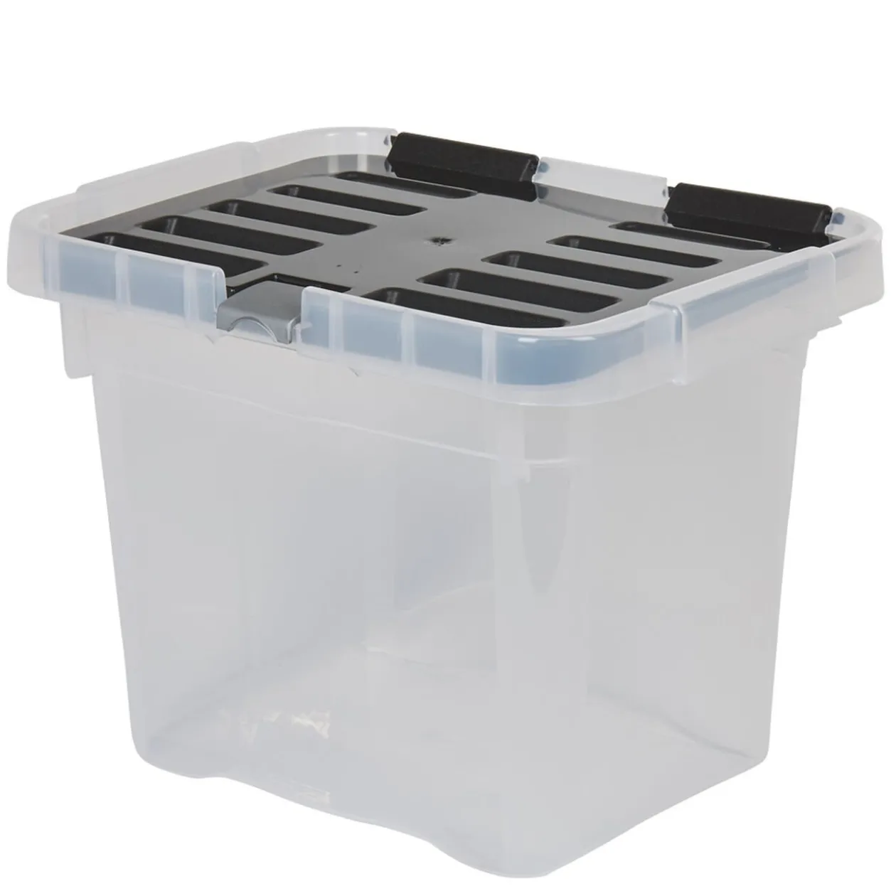 Boîte de rangement transparente à couvercle noir à clips 9 L