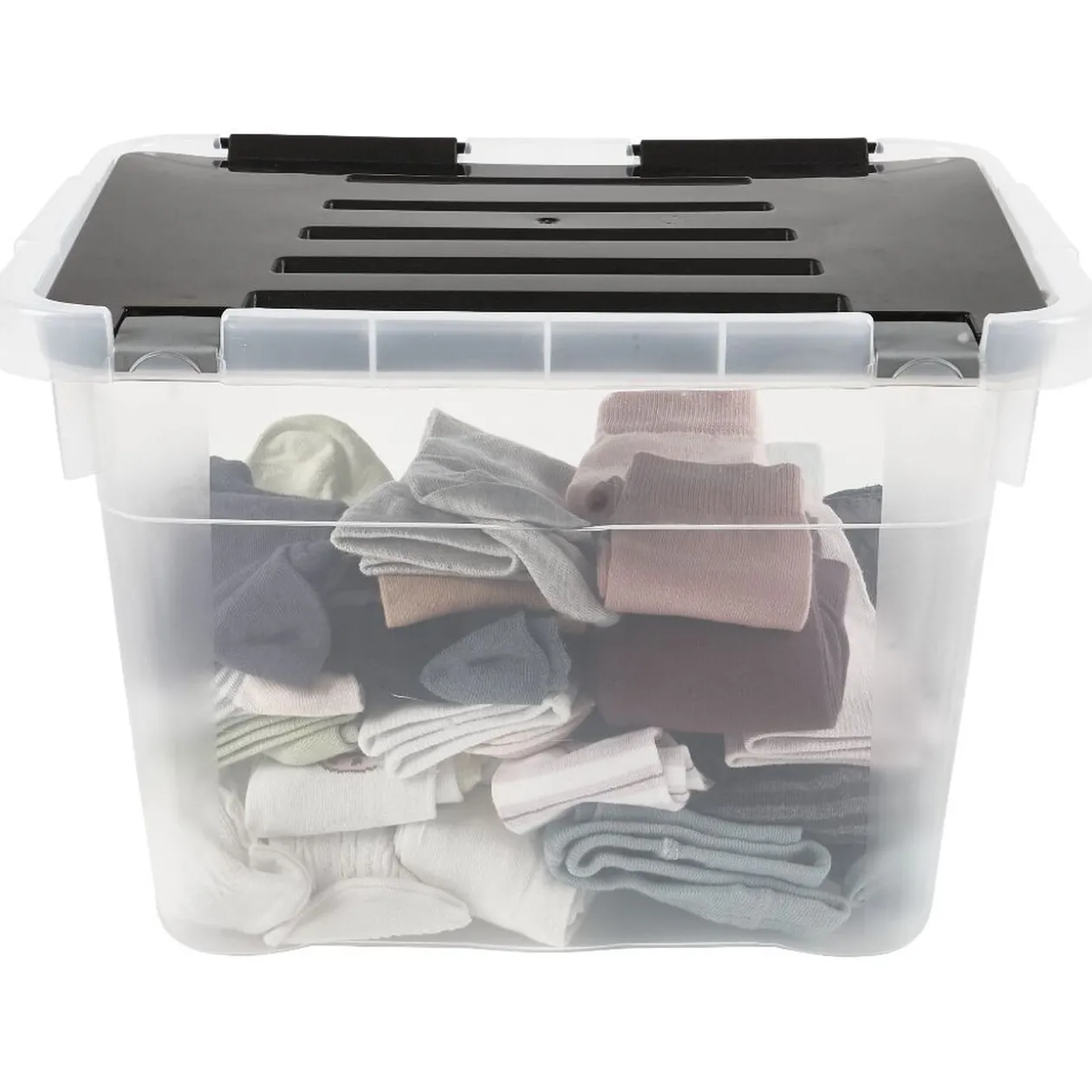 Boîte de rangement transparente à couvercle noir à clips 18 L