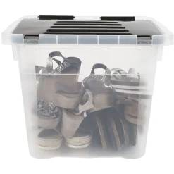 Boîte de rangement transparente à couvercle noir à clips 36 L