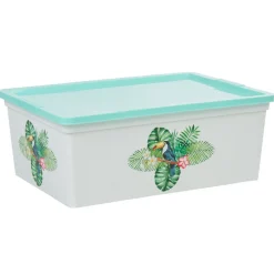 Boîte de rangement transparente et verte motif toucan 11 L