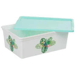 Boîte de rangement transparente et verte motif toucan 11 L