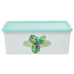 Boîte de rangement transparente et verte motif toucan 11 L