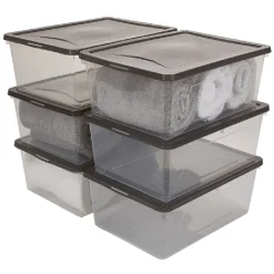 Boîte de rangement transparente couvercle gris 10 L x6