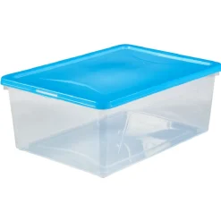 Boîte de rangement transparente couvercle bleu 10 L x6