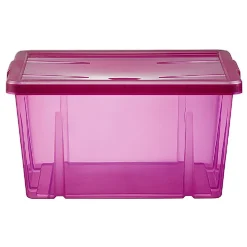 Boîte de rangement violet transparent avec couvercle 30L