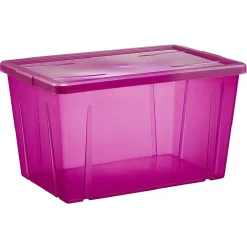 Boîte de rangement violet transparent avec couvercle 54L